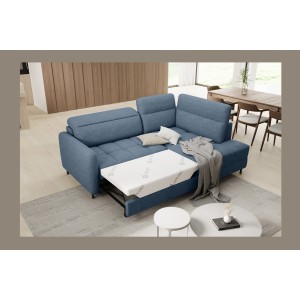 Canapé d’angle droit convertible BARNEA 208 cm bleu marine chiné avec rangement 