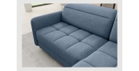 Canapé d’angle droit convertible BARNEA 208 cm bleu marine chiné avec rangement 