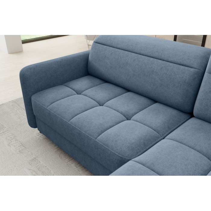 Canapé d’angle droit convertible BARNEA 208 cm bleu marine chiné avec rangement 
