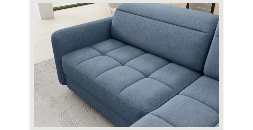 Canapé d’angle droit convertible BARNEA 208 cm bleu marine chiné avec rangement 