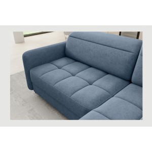 Canapé d’angle droit convertible BARNEA 208 cm bleu marine chiné avec rangement 