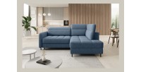 Canapé d’angle droit convertible BARNEA 208 cm bleu marine chiné avec rangement 