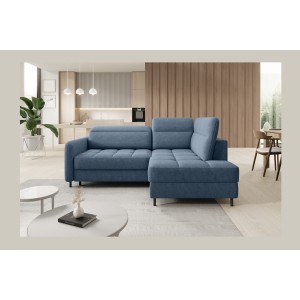 Canapé d’angle droit convertible BARNEA 208 cm bleu marine chiné avec rangement 