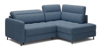 Canapé d’angle droit convertible BARNEA 208 cm bleu marine chiné avec rangement 