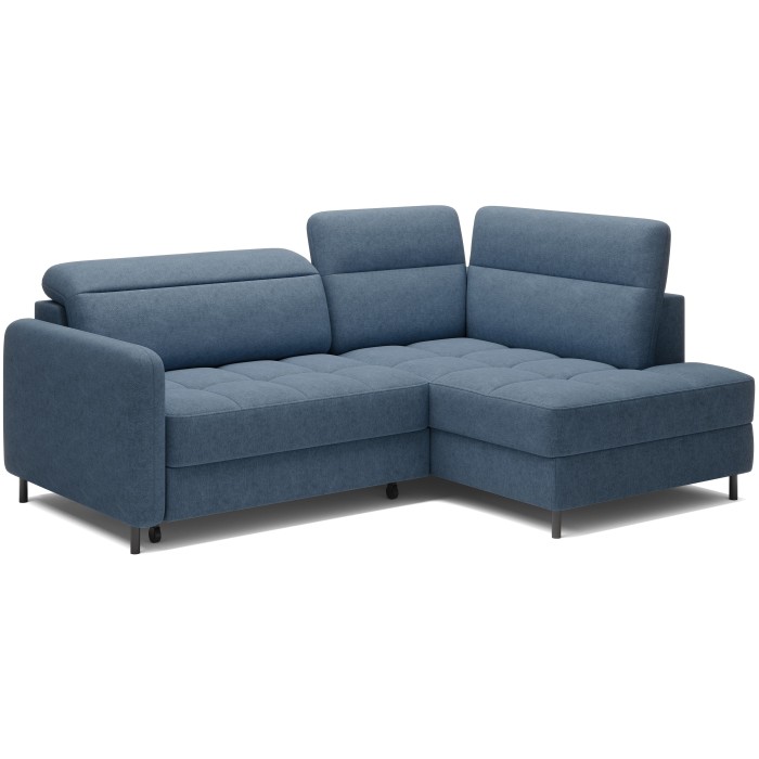 Canapé d’angle droit convertible BARNEA 208 cm bleu marine chiné avec rangement 