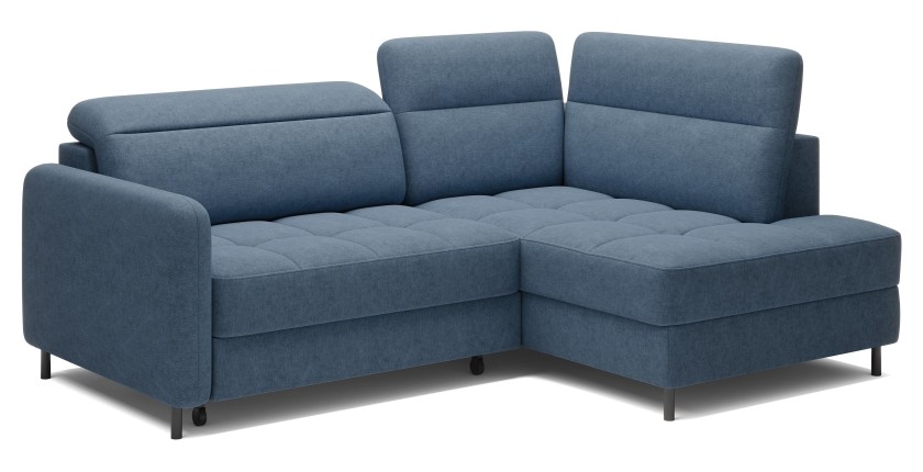 Canapé d’angle droit convertible BARNEA 208 cm bleu marine chiné avec rangement 