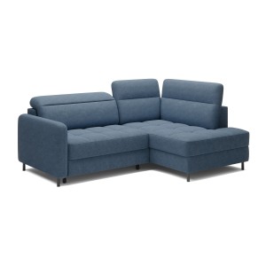 Canapé d’angle droit convertible BARNEA 208 cm bleu marine chiné avec rangement 
