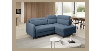 Canapé d’angle droit convertible BARNEA 208 cm bleu marine chiné avec rangement 