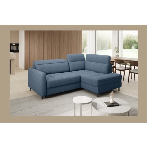 Canapé d’angle droit convertible BARNEA 208 cm bleu marine chiné avec rangement 