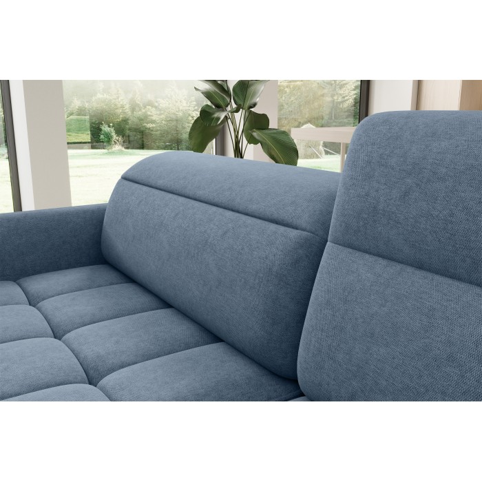 Canapé d’angle droit convertible BARNEA 208 cm bleu marine chiné avec rangement 