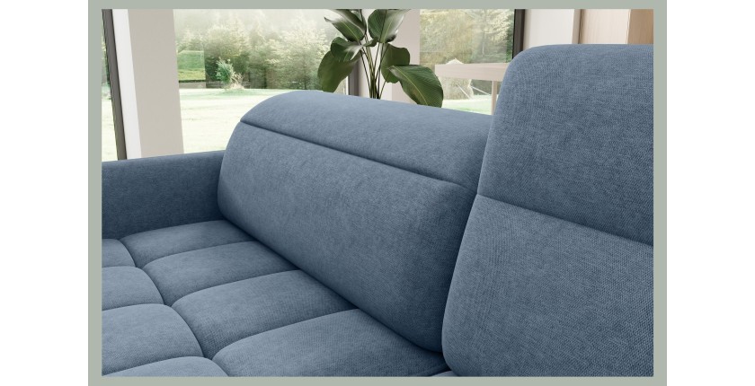 Canapé d’angle droit convertible BARNEA 208 cm bleu marine chiné avec rangement 