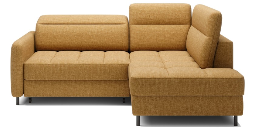 Canapé d’angle droit convertible BARNEA 208 cm camel en tissu chenille avec rangement 