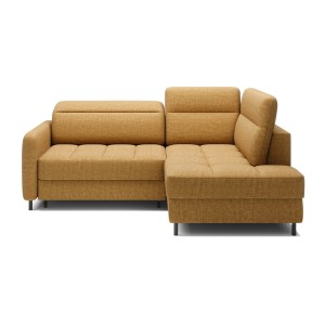 Canapé d’angle droit convertible BARNEA 208 cm camel en tissu chenille avec rangement 