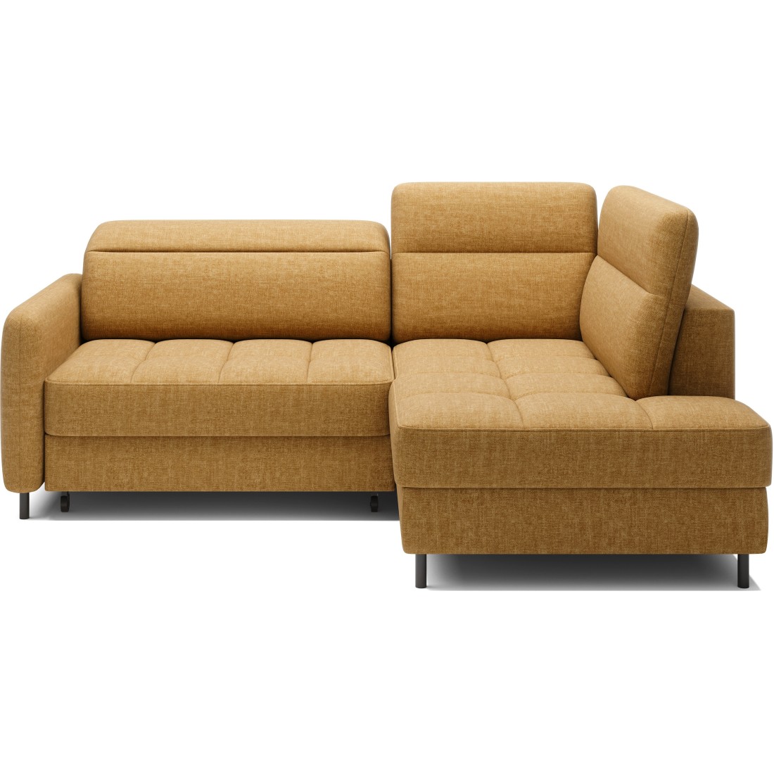 Canapé d’angle droit convertible BARNEA 208 cm camel en tissu chenille avec rangement 