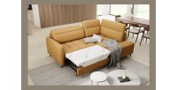 Canapé d’angle droit convertible BARNEA 208 cm camel en tissu chenille avec rangement 
