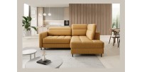 Canapé d’angle droit convertible BARNEA 208 cm camel en tissu chenille avec rangement 