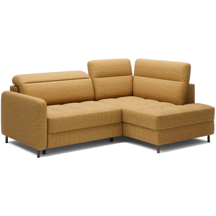 Canapé d’angle droit convertible BARNEA 208 cm camel en tissu chenille avec rangement 
