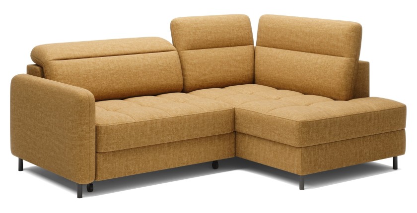 Canapé d’angle droit convertible BARNEA 208 cm camel en tissu chenille avec rangement 