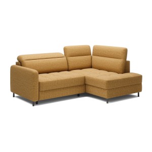 Canapé d’angle droit convertible BARNEA 208 cm camel en tissu chenille avec rangement 