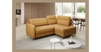 Canapé d’angle droit convertible BARNEA 208 cm camel en tissu chenille avec rangement 