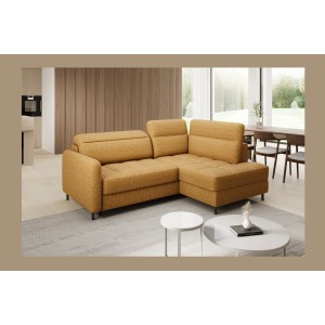 Canapé d’angle droit convertible BARNEA 208 cm camel en tissu chenille avec rangement 