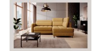 Canapé d’angle droit convertible BARNEA 208 cm camel en tissu chenille avec rangement 