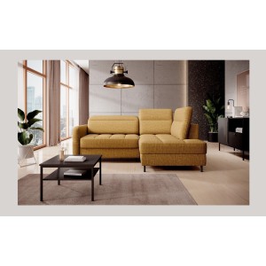 Canapé d’angle droit convertible BARNEA 208 cm camel en tissu chenille avec rangement 