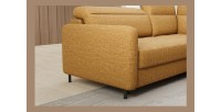 Canapé d’angle droit convertible BARNEA 208 cm camel en tissu chenille avec rangement 