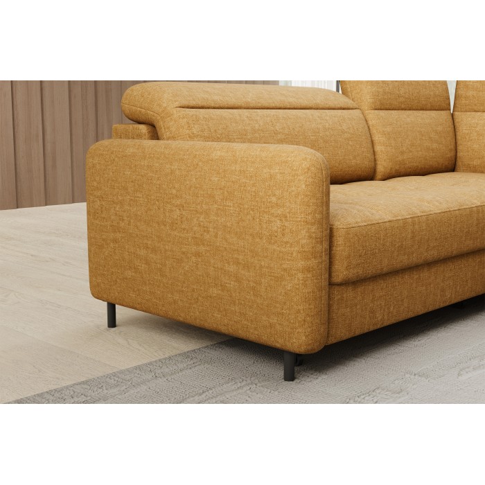 Canapé d’angle droit convertible BARNEA 208 cm camel en tissu chenille avec rangement 