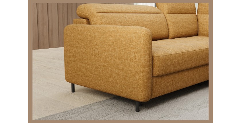 Canapé d’angle droit convertible BARNEA 208 cm camel en tissu chenille avec rangement 