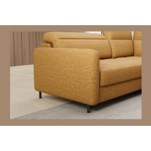 Canapé d’angle droit convertible BARNEA 208 cm camel en tissu chenille avec rangement 