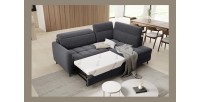 Canapé d’angle droit convertible BARNEA 208 cm gris foncé en tissu chenille avec rangement 