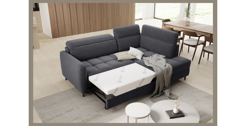Canapé d’angle droit convertible BARNEA 208 cm gris foncé en tissu chenille avec rangement 