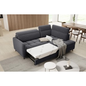 Canapé d’angle droit convertible BARNEA 208 cm gris foncé en tissu chenille avec rangement 