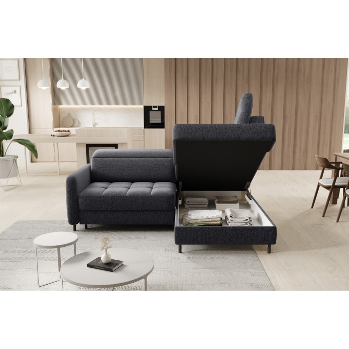 Canapé d’angle droit convertible BARNEA 208 cm gris foncé en tissu chenille avec rangement 