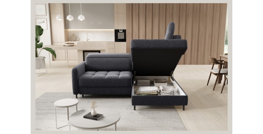 Canapé d’angle droit convertible BARNEA 208 cm gris foncé en tissu chenille avec rangement 