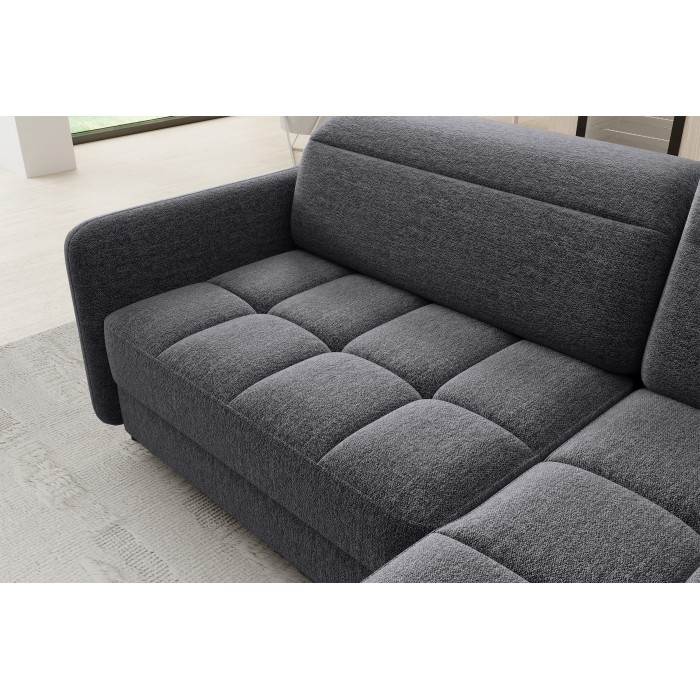 Canapé d’angle droit convertible BARNEA 208 cm gris foncé en tissu chenille avec rangement 