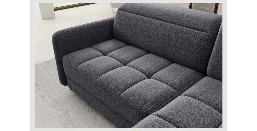 Canapé d’angle droit convertible BARNEA 208 cm gris foncé en tissu chenille avec rangement 