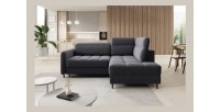 Canapé d’angle droit convertible BARNEA 208 cm gris foncé en tissu chenille avec rangement 