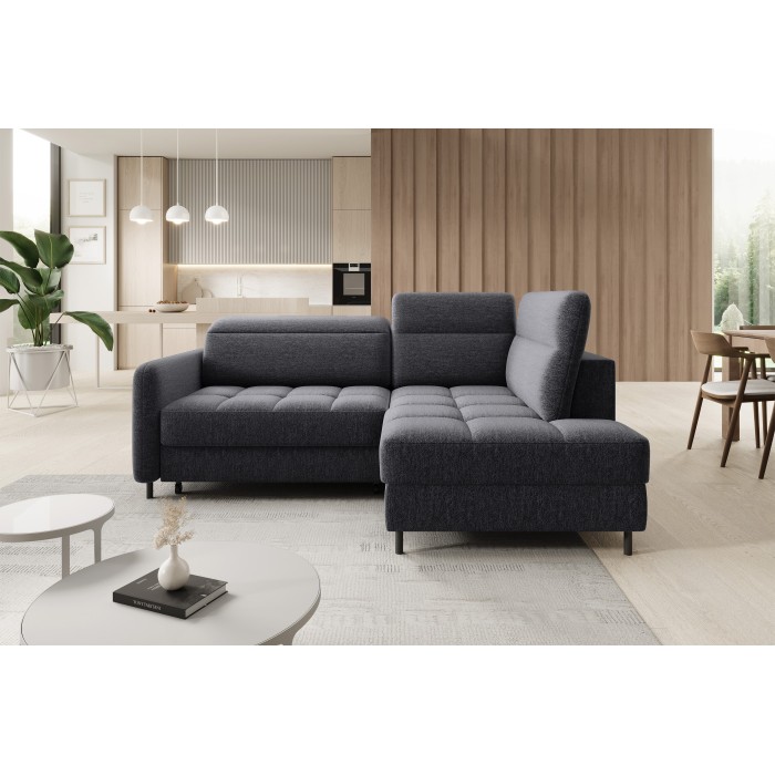 Canapé d’angle droit convertible BARNEA 208 cm gris foncé en tissu chenille avec rangement 