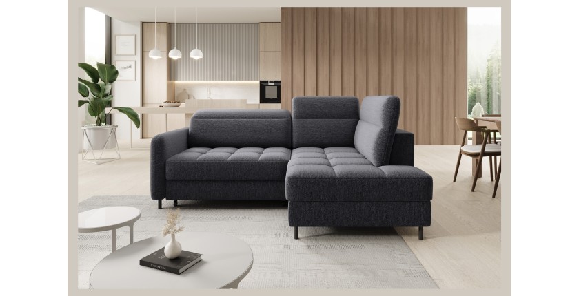 Canapé d’angle droit convertible BARNEA 208 cm gris foncé en tissu chenille avec rangement 