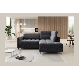 Canapé d’angle droit convertible BARNEA 208 cm gris foncé en tissu chenille avec rangement 