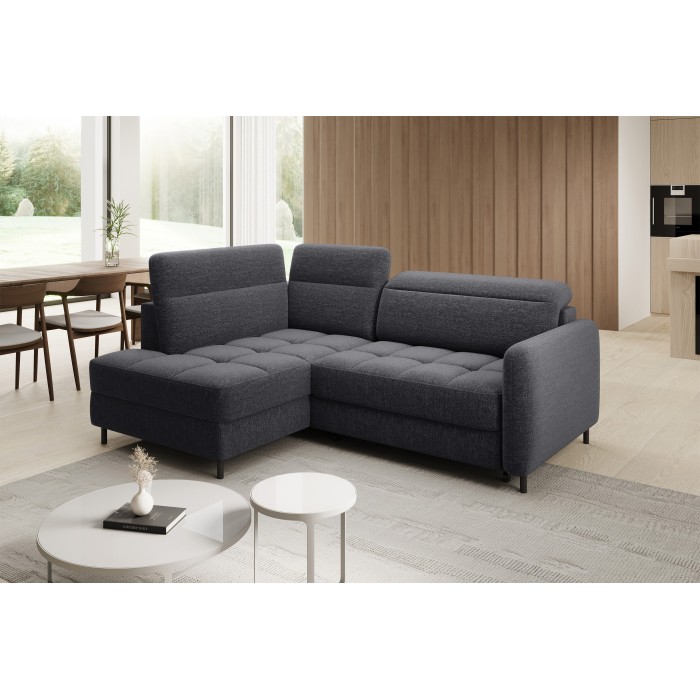 Canapé d’angle droit convertible BARNEA 208 cm gris foncé en tissu chenille avec rangement 