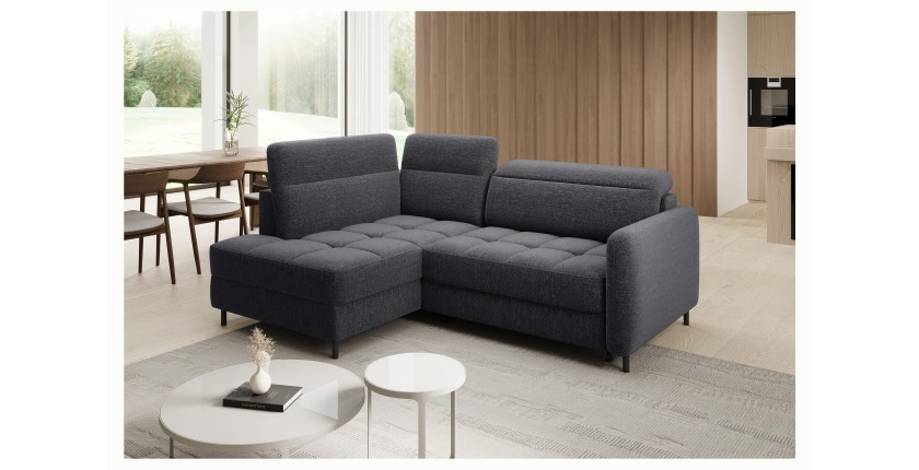 Canapé d’angle droit convertible BARNEA 208 cm gris foncé en tissu chenille avec rangement 