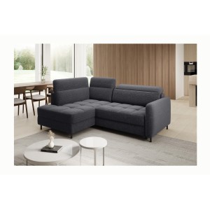 Canapé d’angle droit convertible BARNEA 208 cm gris foncé en tissu chenille avec rangement 
