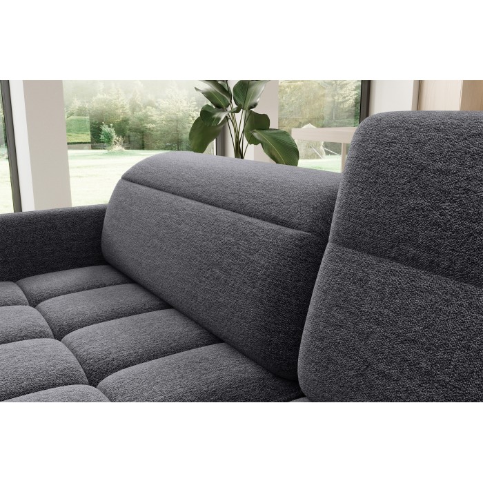 Canapé d’angle droit convertible BARNEA 208 cm gris foncé en tissu chenille avec rangement 