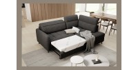 Canapé d’angle droit convertible BARNEA 208 cm gris foncé en tissu chenille avec rangement 