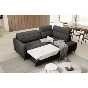 Canapé d’angle droit convertible BARNEA 208 cm gris foncé en tissu chenille avec rangement 