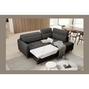 Canapé d’angle droit convertible BARNEA 208 cm gris foncé en tissu chenille avec rangement 