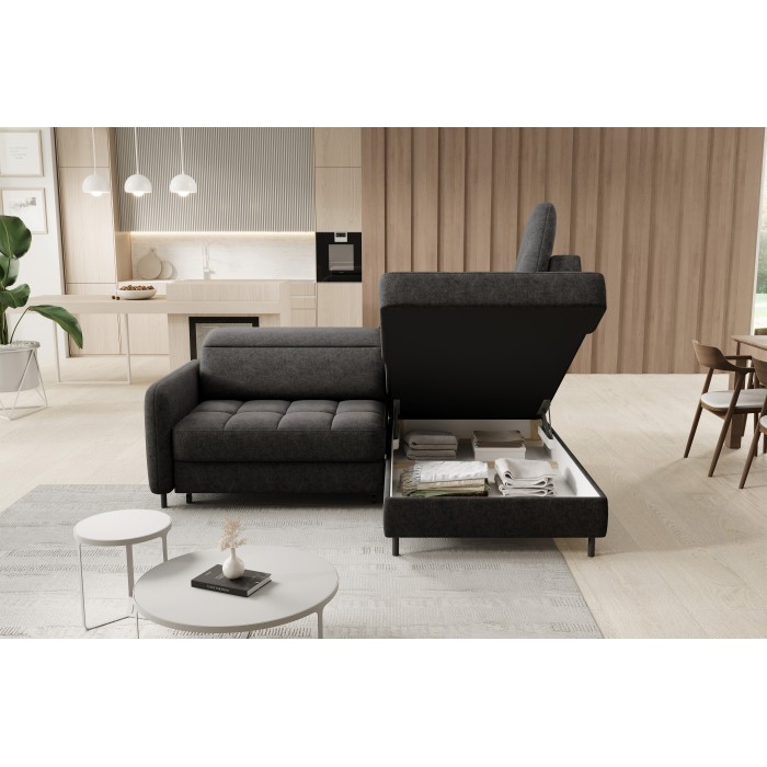 Canapé d’angle droit convertible BARNEA 208 cm gris foncé en tissu chenille avec rangement 
